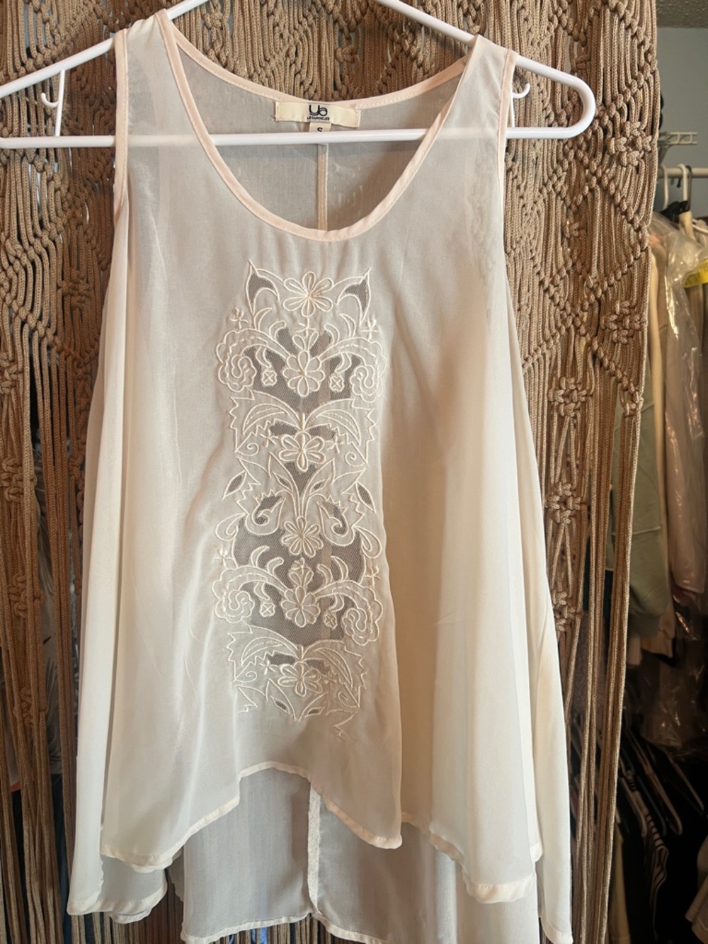 Ya Los Angeles Cream Sheer Embroidered Sleeveless Camisole